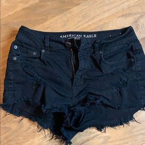 AE RIPPED BLACK DENIM SHORTS